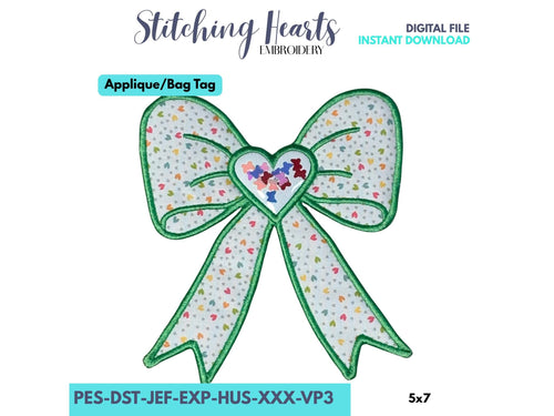 Bow Shaker Heart Applique - Bag Tag Shaker Bow