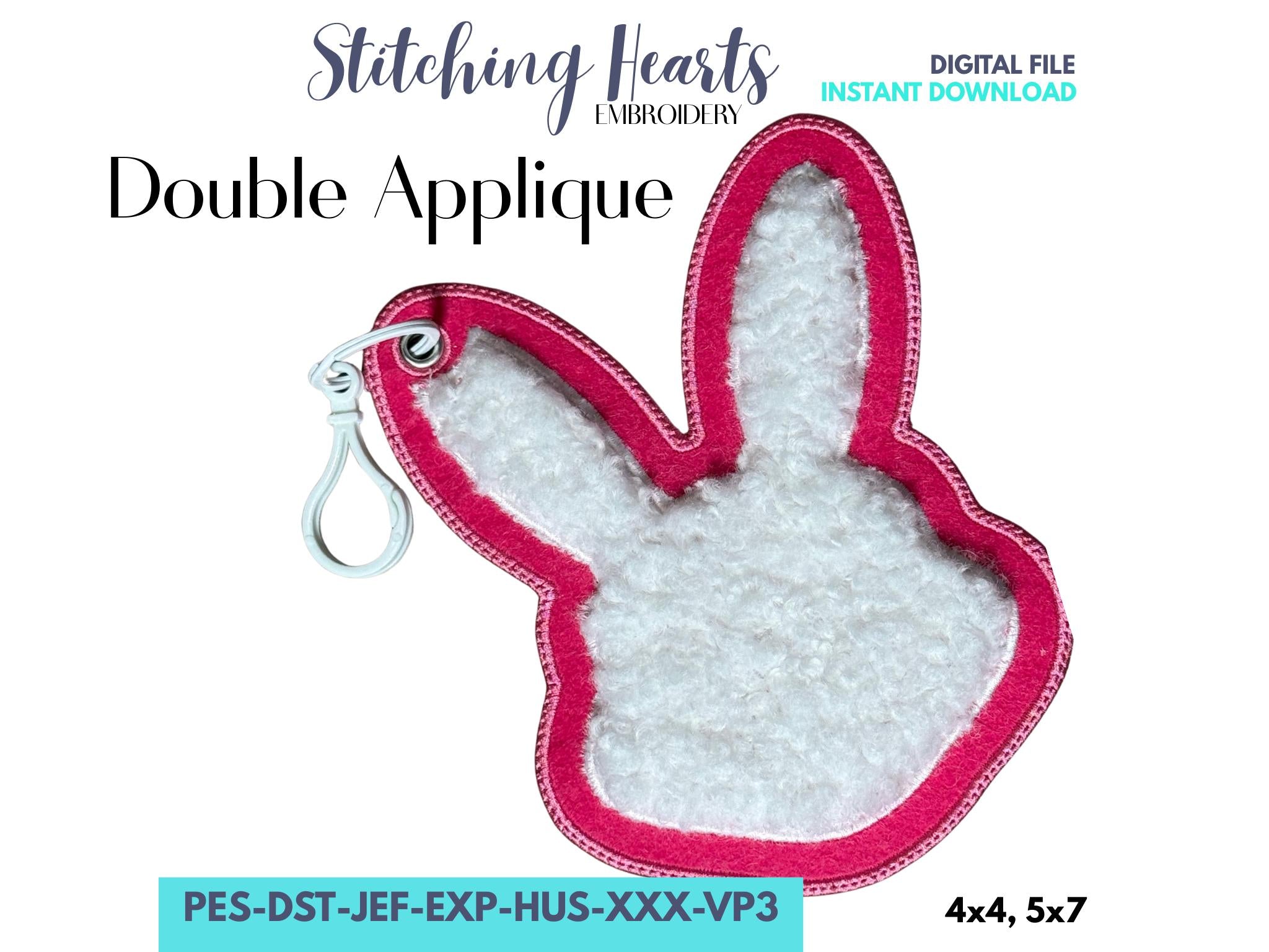 Bunny Double Applique Tag, Easter Bunny Puffy Bag Tag