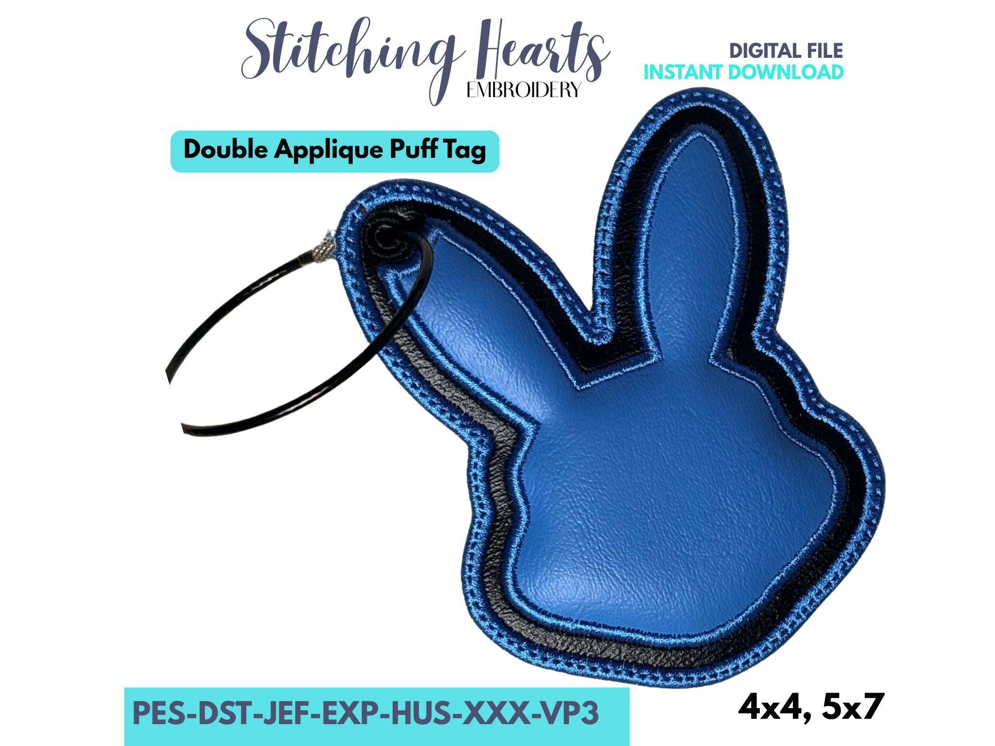 Bunny Double Applique Tag, Easter Bunny Puffy Bag Tag