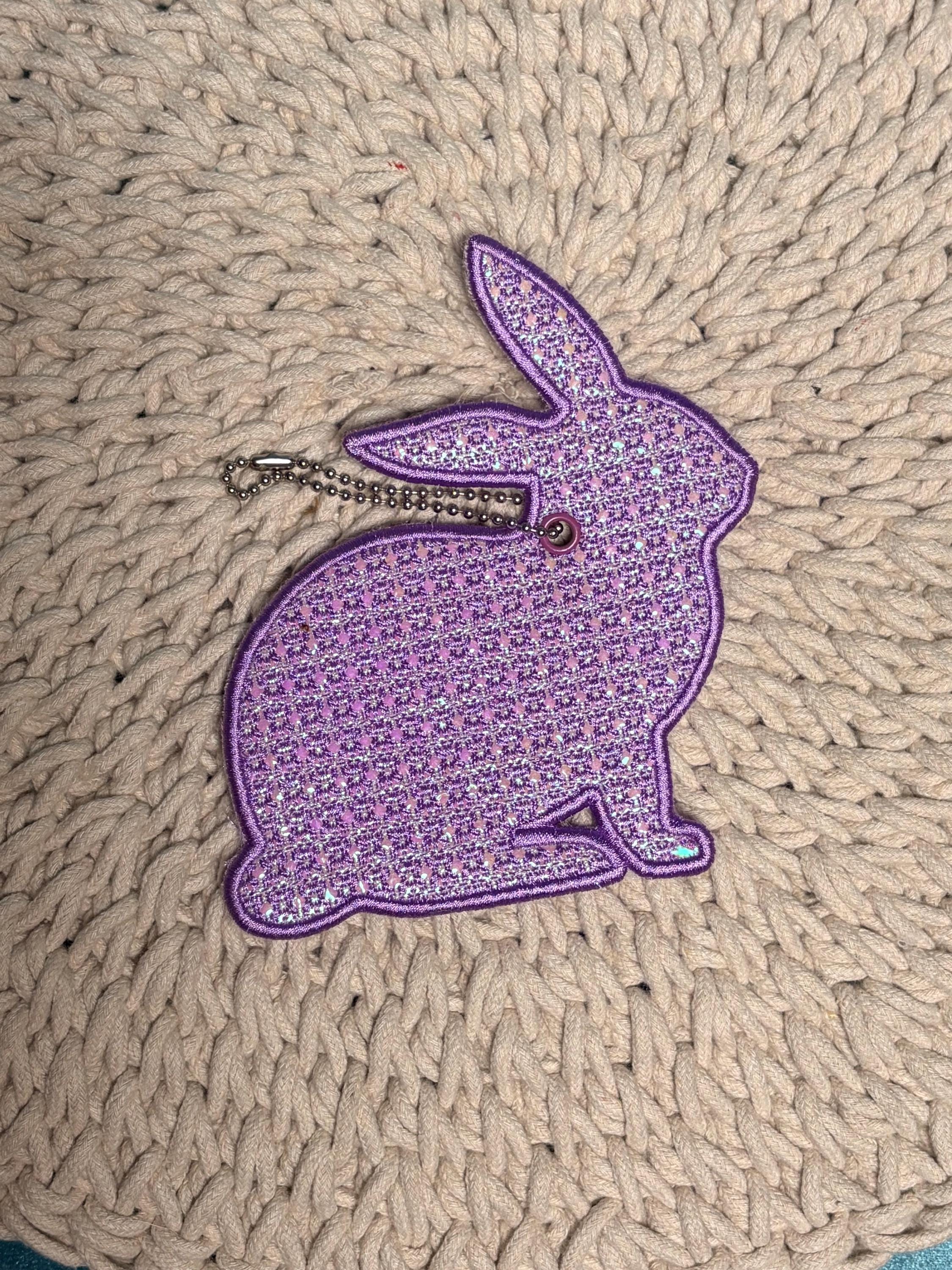Bunny Mylar Bag Tag, In The Hoop Embroidery Design, Rabbit Luggage Tag, Easter Basket Tag