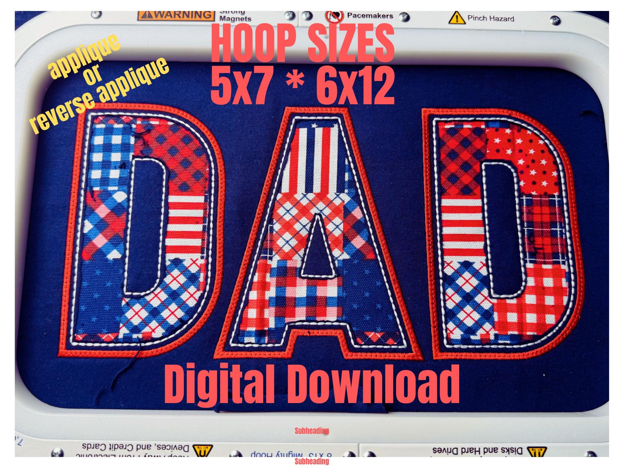 DAD Applique Embroidery Design, Patriotic Reverse Applique (Digital Download)