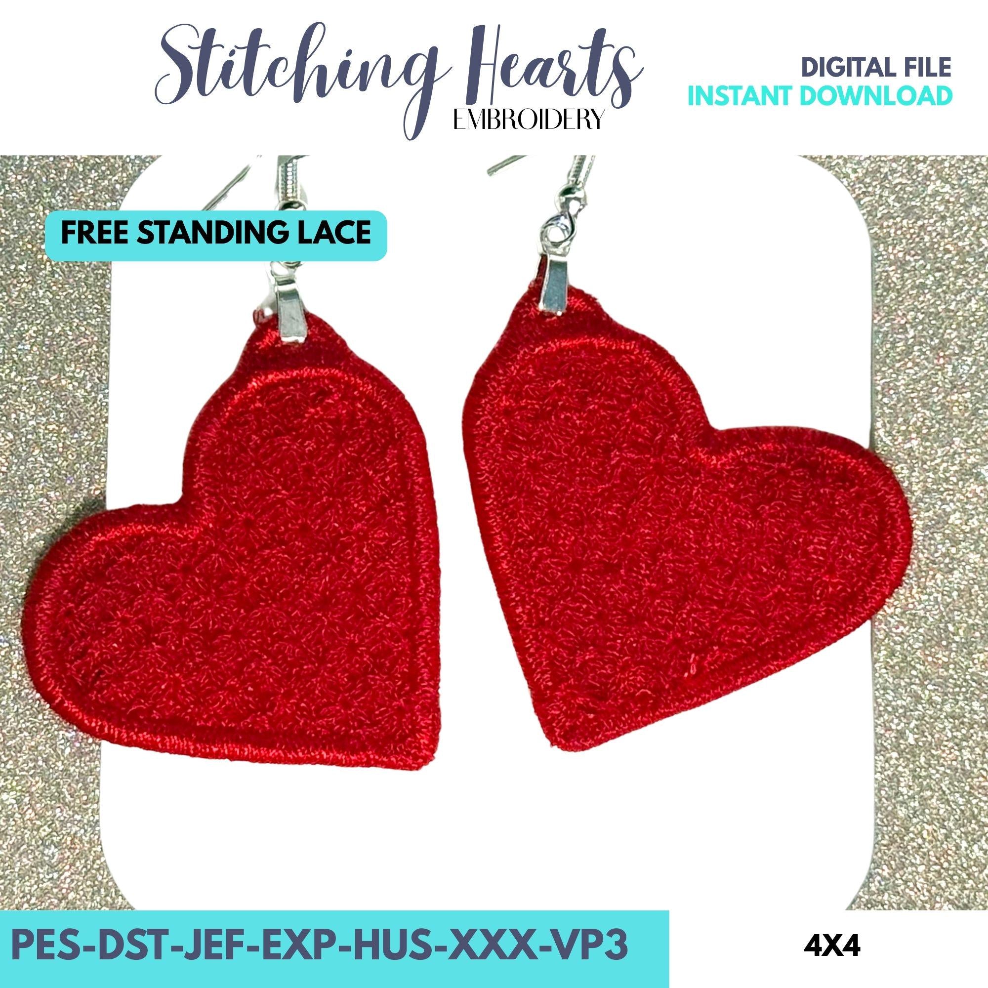 Heart FSL Earrings, Free Standing Lace Heart Charms