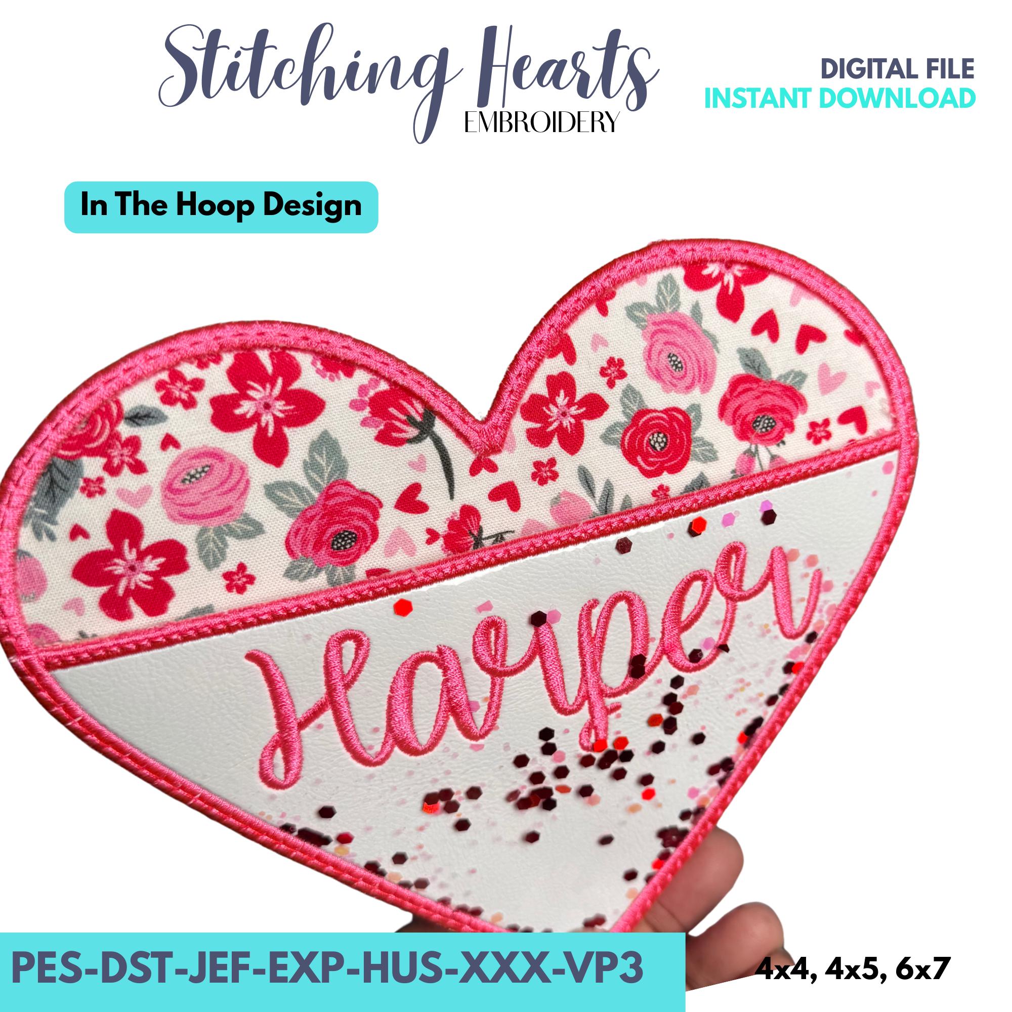 Heart Glitter Pocket In The Hoop Design, Valentine Gift Heart, Heart Treat Holder ITH