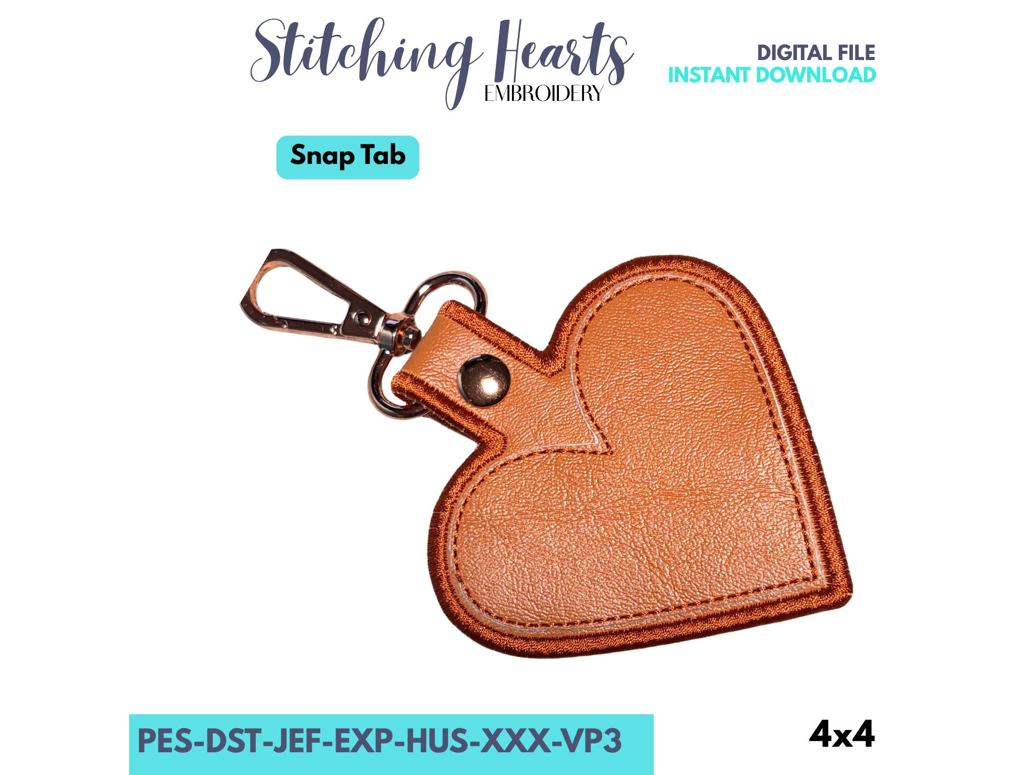 Heart Snap Tab, In The Hoop Raised Heart Key Holder