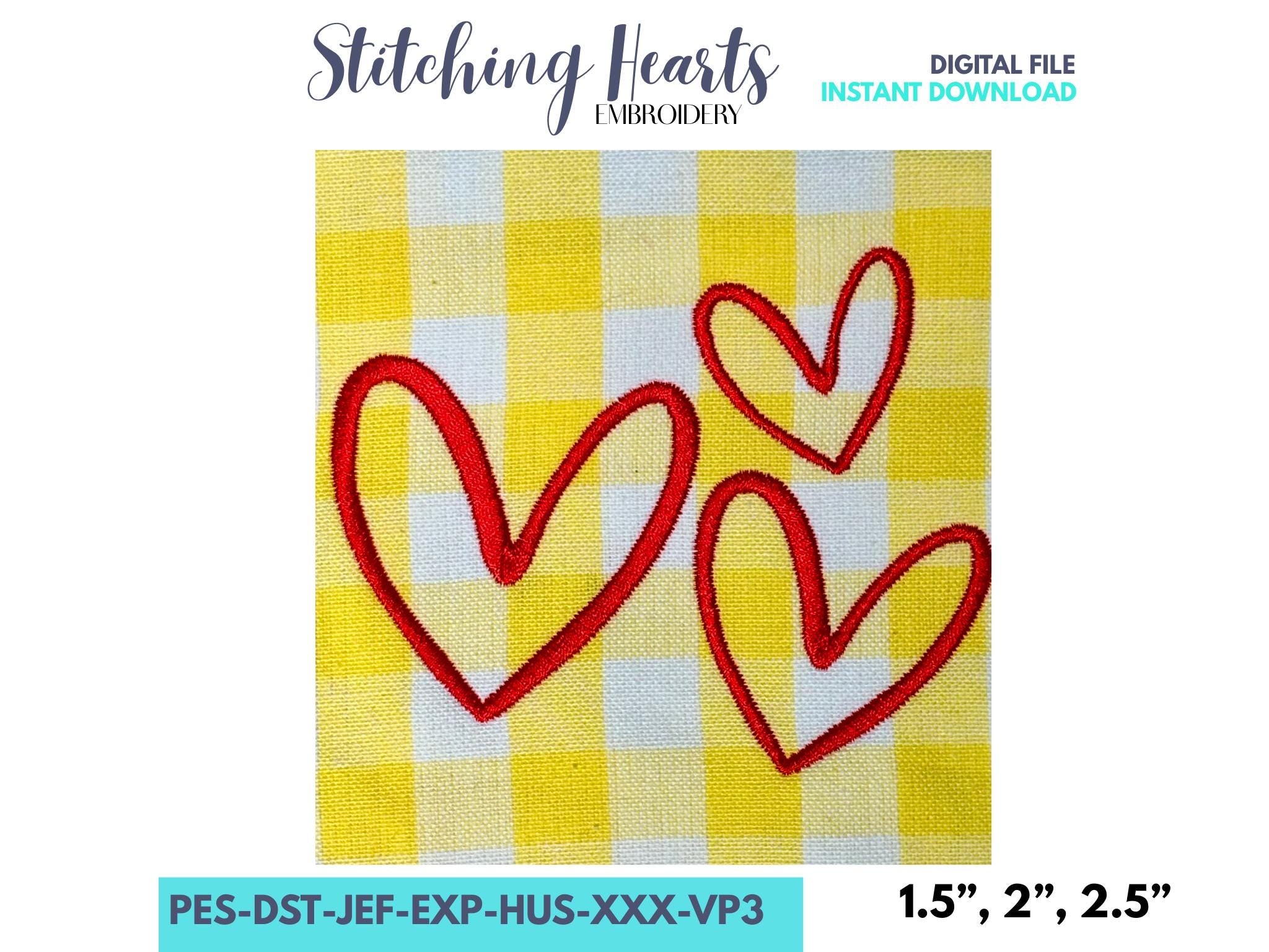 Heart Trio, Hand-Drawn Heart Embroidery Design