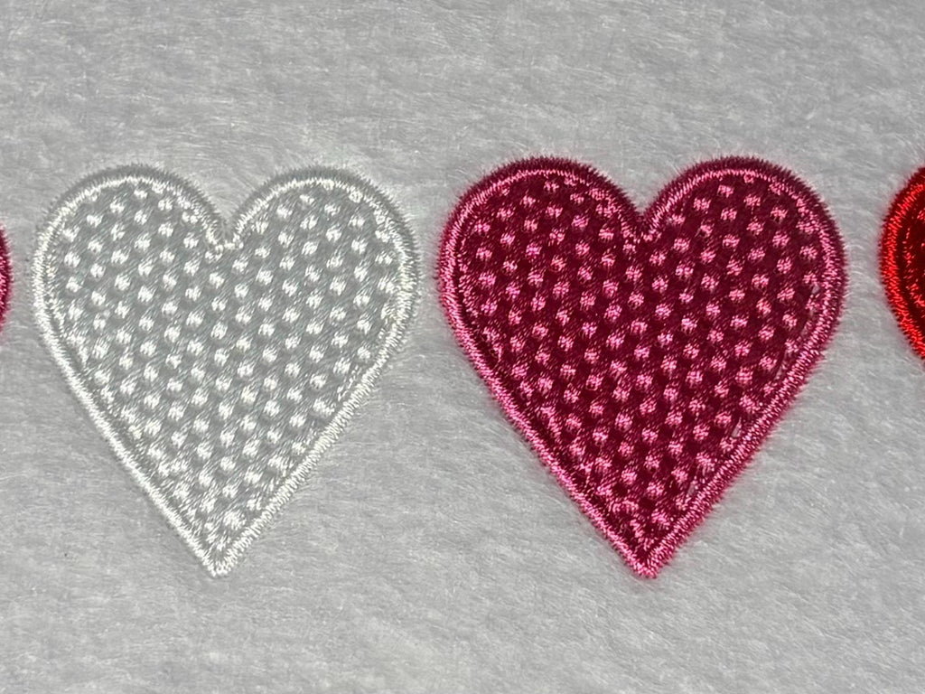 Hearts Set of Five, Fill Stitch Hearts, Satin Edge Hearts