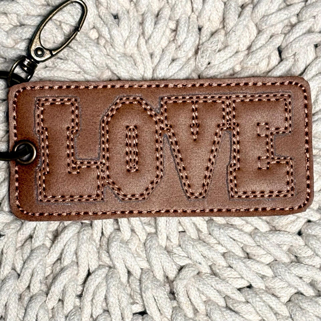 ITH Bag Tag, Key Fob Embroidery Design, Love Bean Stitch Tag