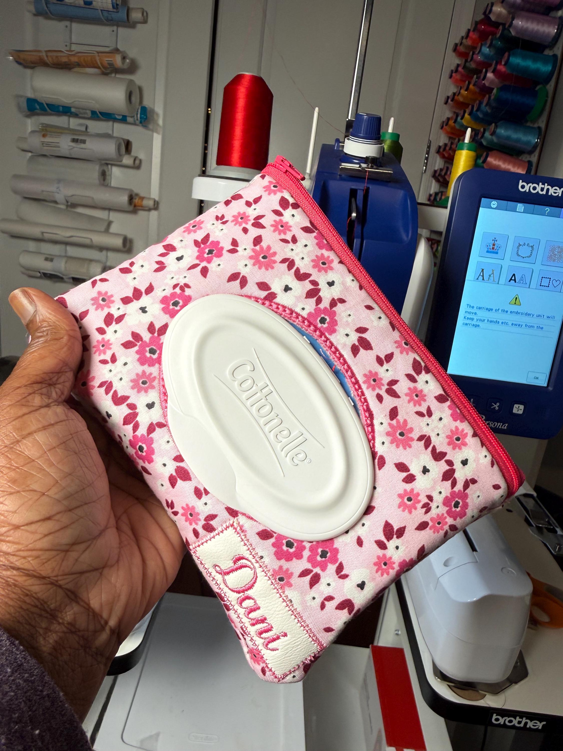 In-the-Hoop Baby Wipes Holder #3 Zipper Digital Design | 8x8 Machine Embroidery Pattern,  Flushable Wipes Holder