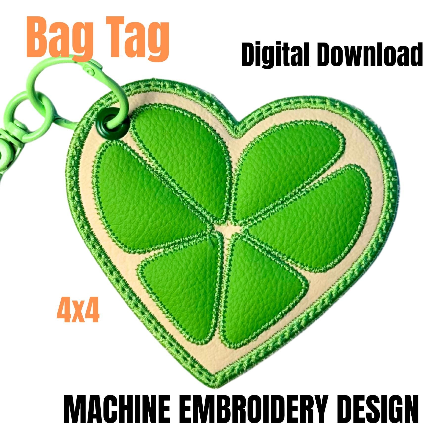 Lemon Heart Embroidery Bag Tag: Summer Fruit Travel Accessory (4x4 Hoop, Digital File)