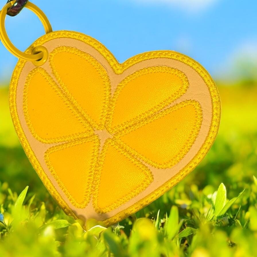 Lemon Heart Embroidery Bag Tag: Summer Fruit Travel Accessory (4x4 Hoop, Digital File)