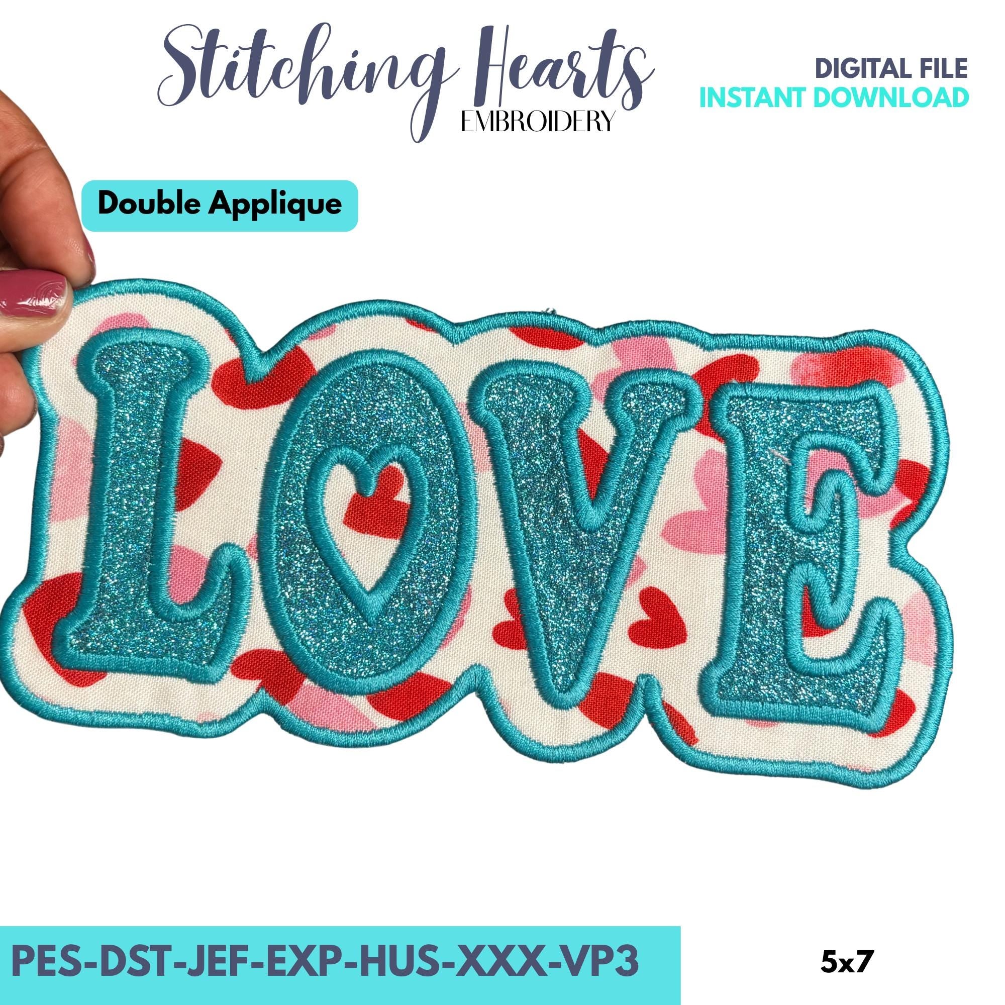 Love Double Applique Design, Glitter Applique Design, Double Applique Patch