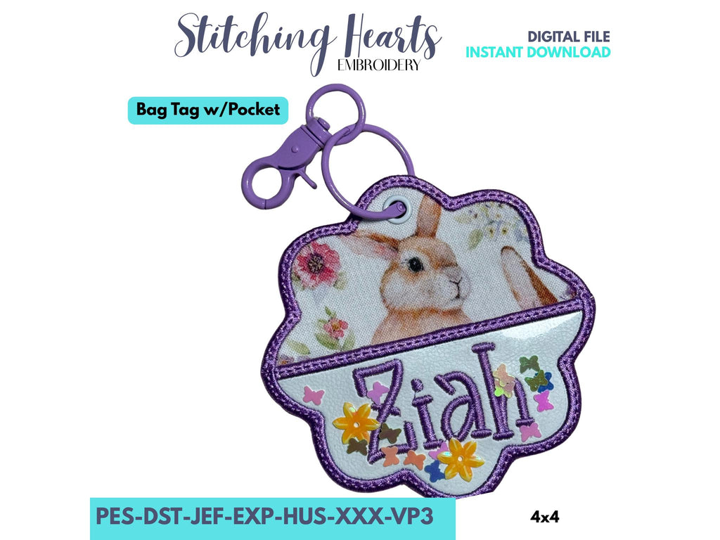 Scallop Bag Tag, Easter Basket Name Tag, Wavy Glitter Pocket Tag