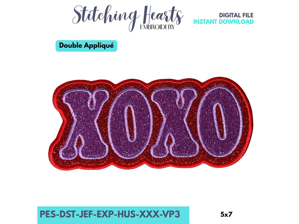 XOXO Patch Design- In The Hoop Patch- Glitter HTV Double Appliqué - Hugs and Kisses Appliqué Design