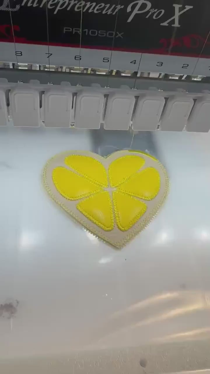 Lemon Heart Embroidery Bag Tag: Summer Fruit Travel Accessory (4x4 Hoop, Digital File)